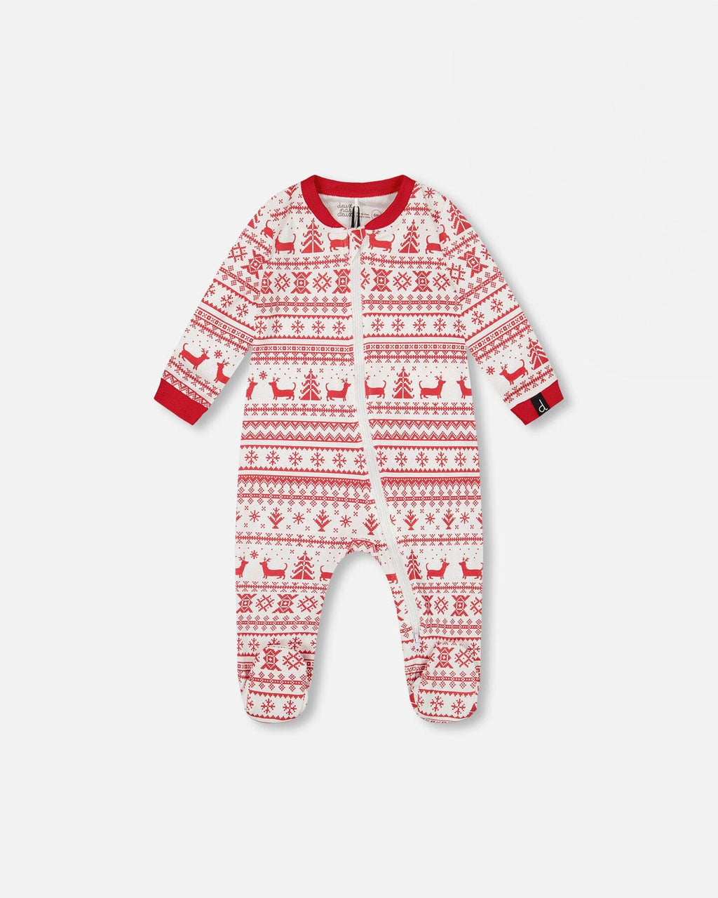Organic Cotton Baby One-Piece Pajamas Red And White Fairisle-0