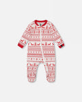 Organic Cotton Baby One-Piece Pajamas Red And White Fairisle-0