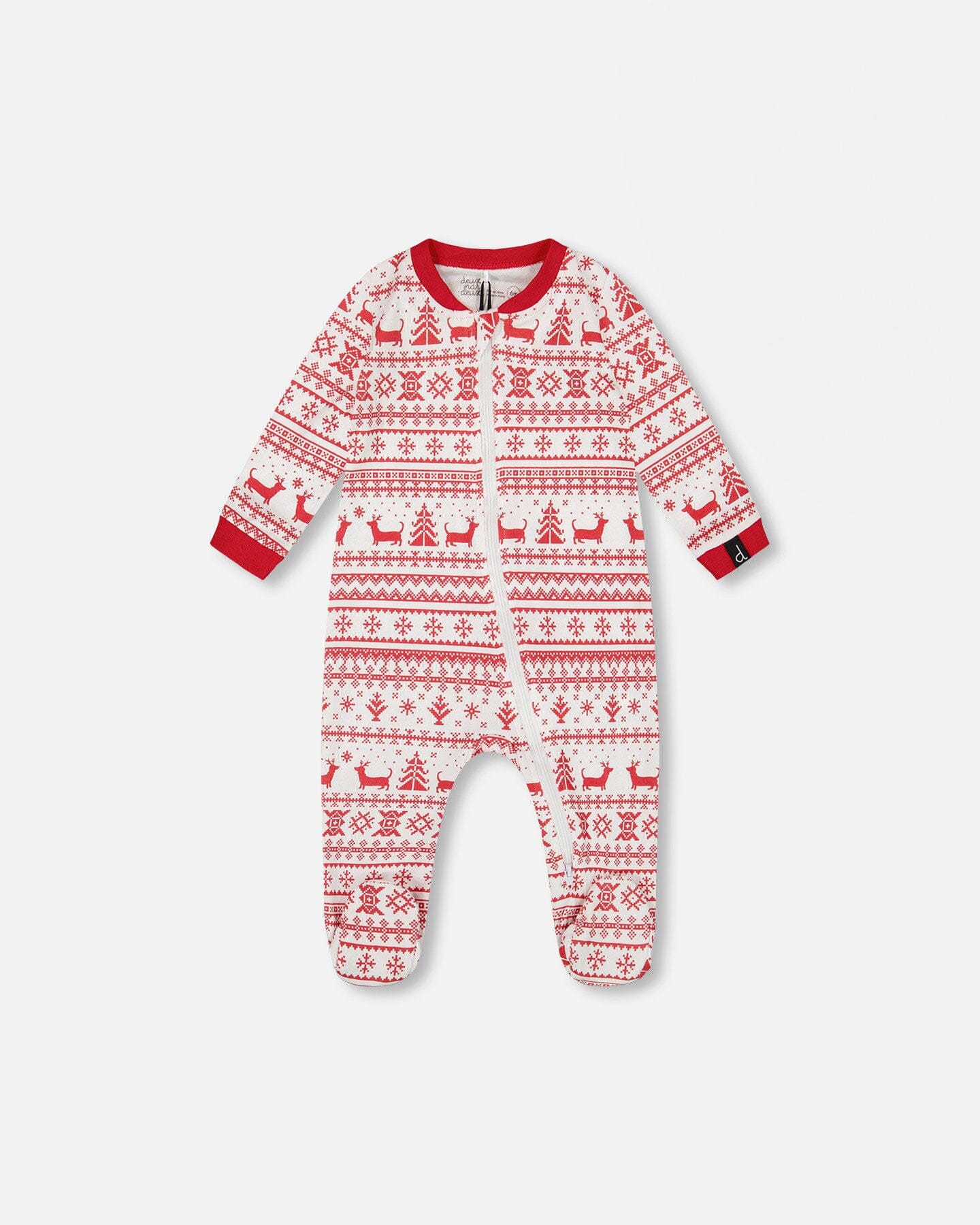 Organic Cotton Baby One-Piece Pajamas Red And White Fairisle-0