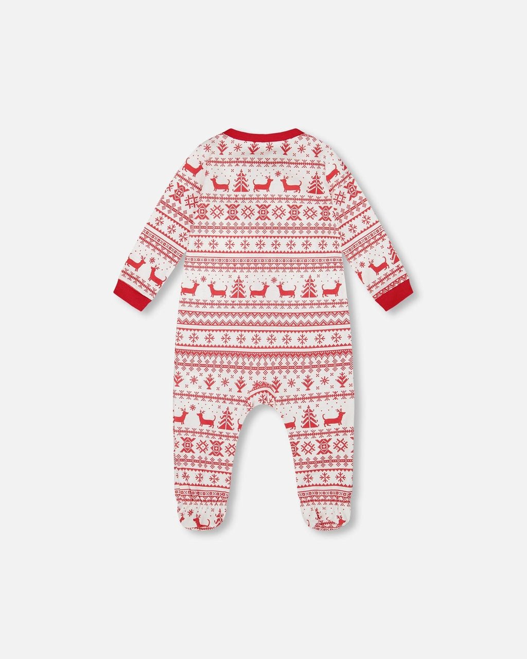 Organic Cotton Baby One-Piece Pajamas Red And White Fairisle-1