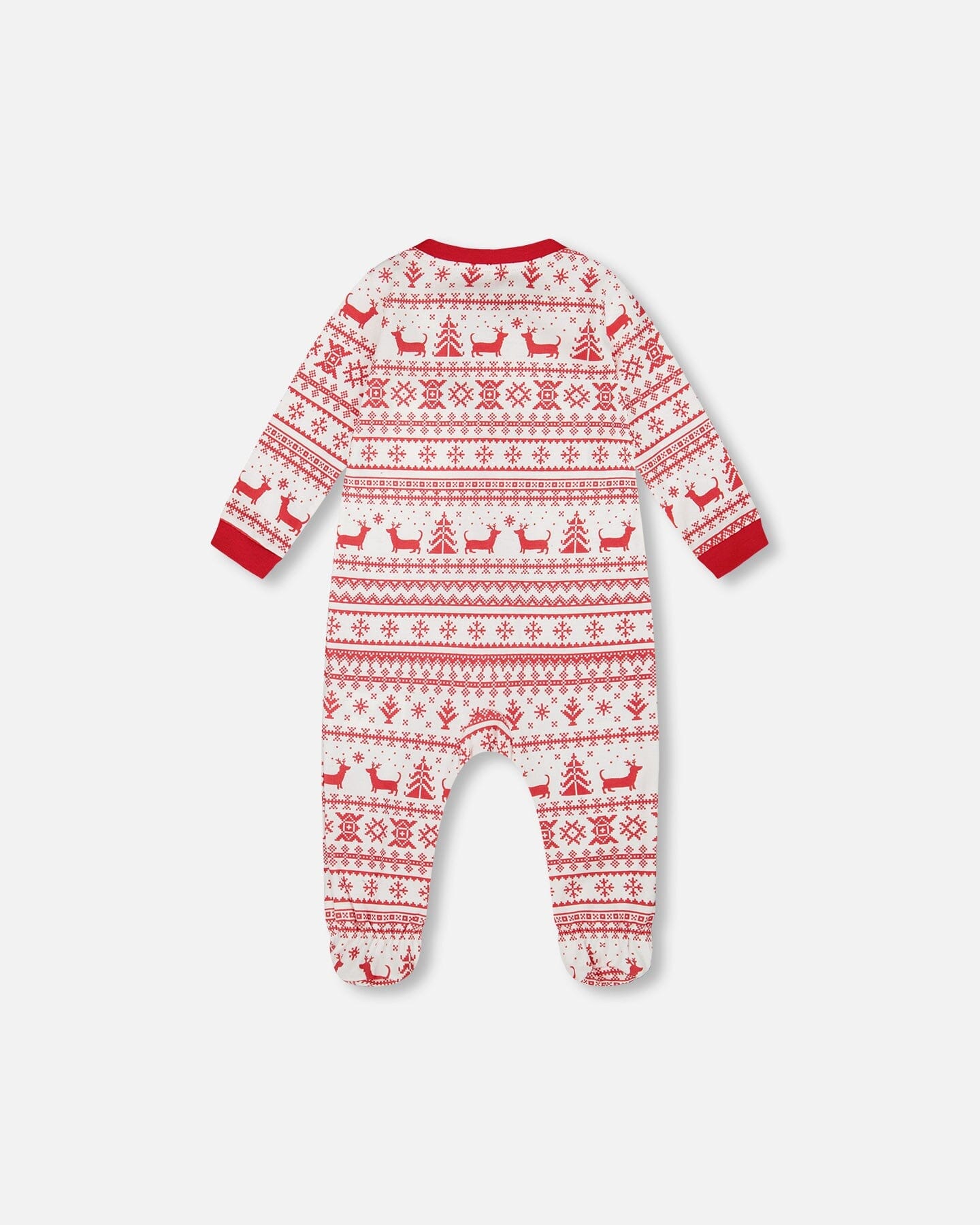 Organic Cotton Baby One-Piece Pajamas Red And White Fairisle-1