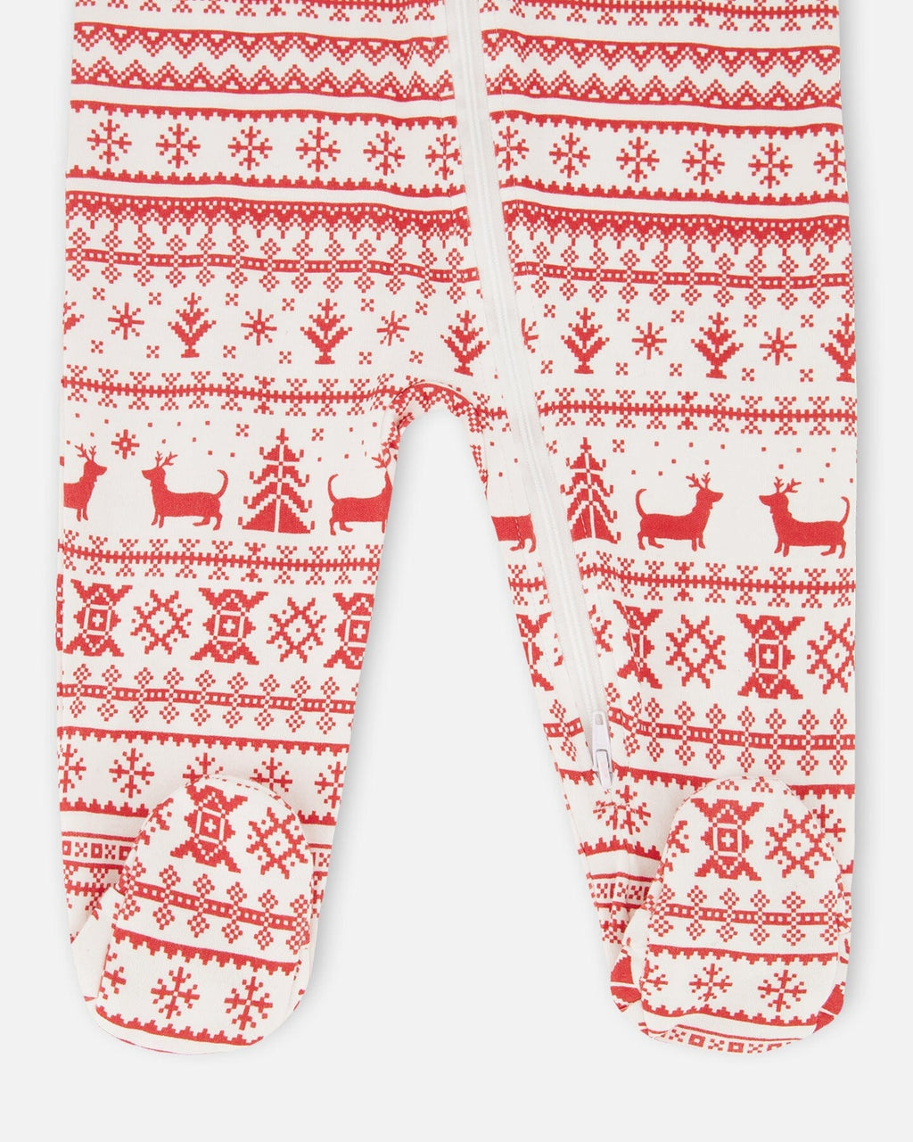 Organic Cotton Baby One-Piece Pajamas Red And White Fairisle-2